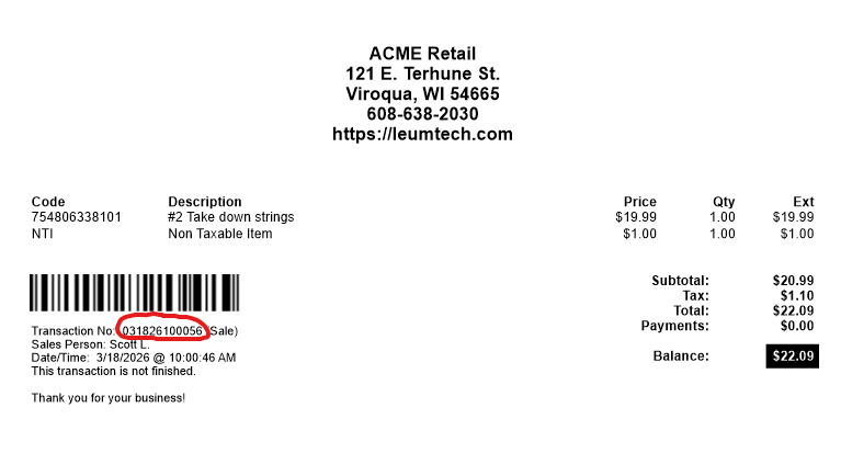 Invoice Number Example